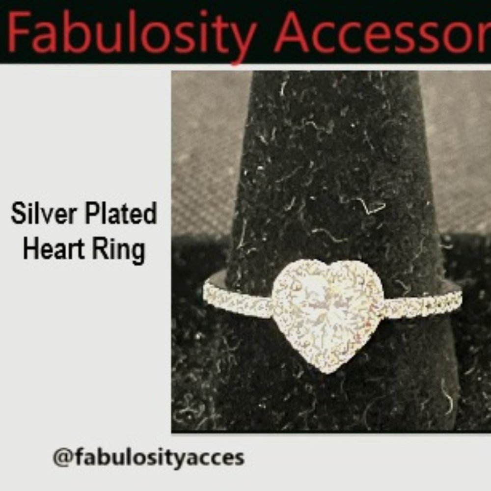 Cute Silver Plated Heart Cut  White Sapphire Ring